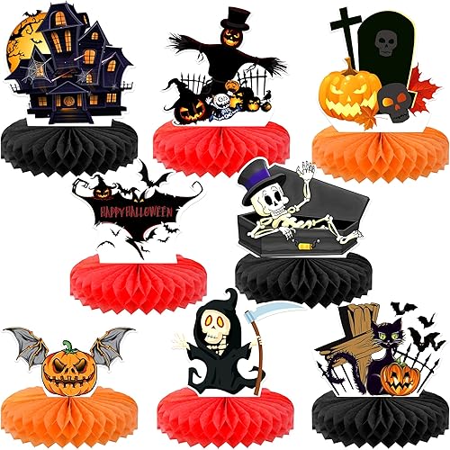 KatchOn, Centros de mesa de Halloween para mesas, paquete de 8, centro de mesa de Halloween negro y naranja para decoraciones de mesa de Halloween,
