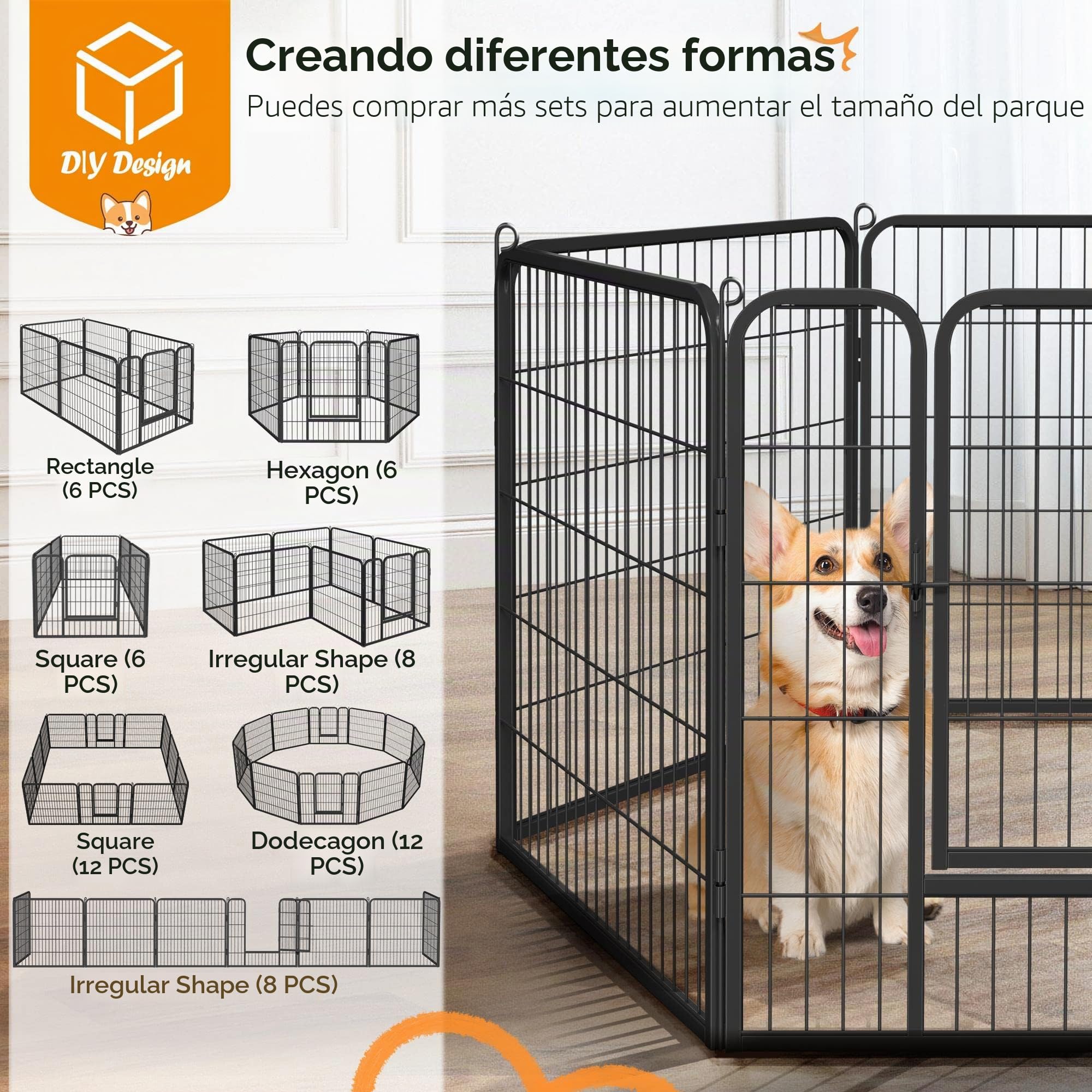 Yaheetech Parque para Perros 6 Paneles 80x80cm Cachorros Valla Plegable | para Perros Jardín de Perros Valla Metálica de Cachorros