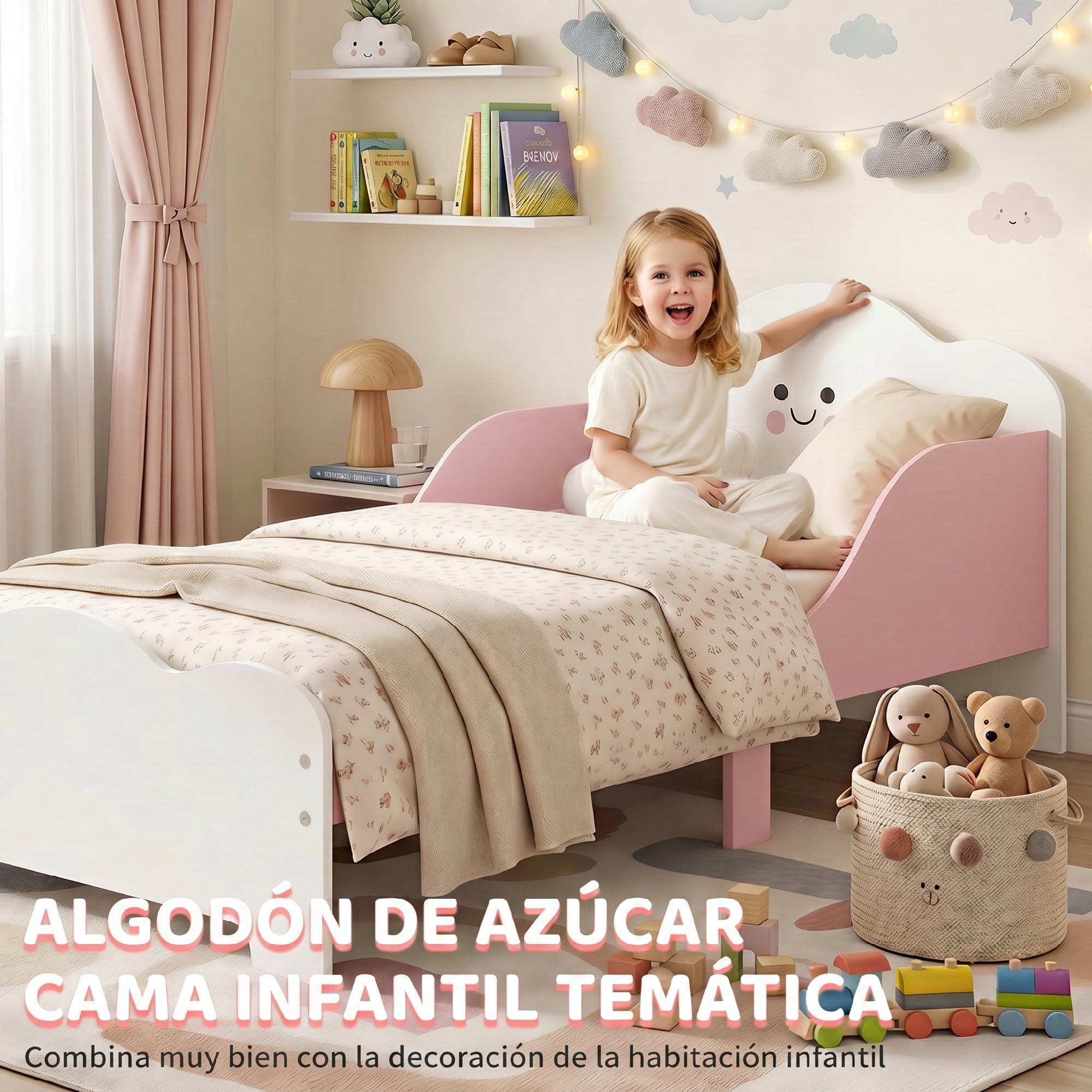 AIYAPLAY Cama Infantil Montessori con Barandillas Altas 70x140 cm Rosa