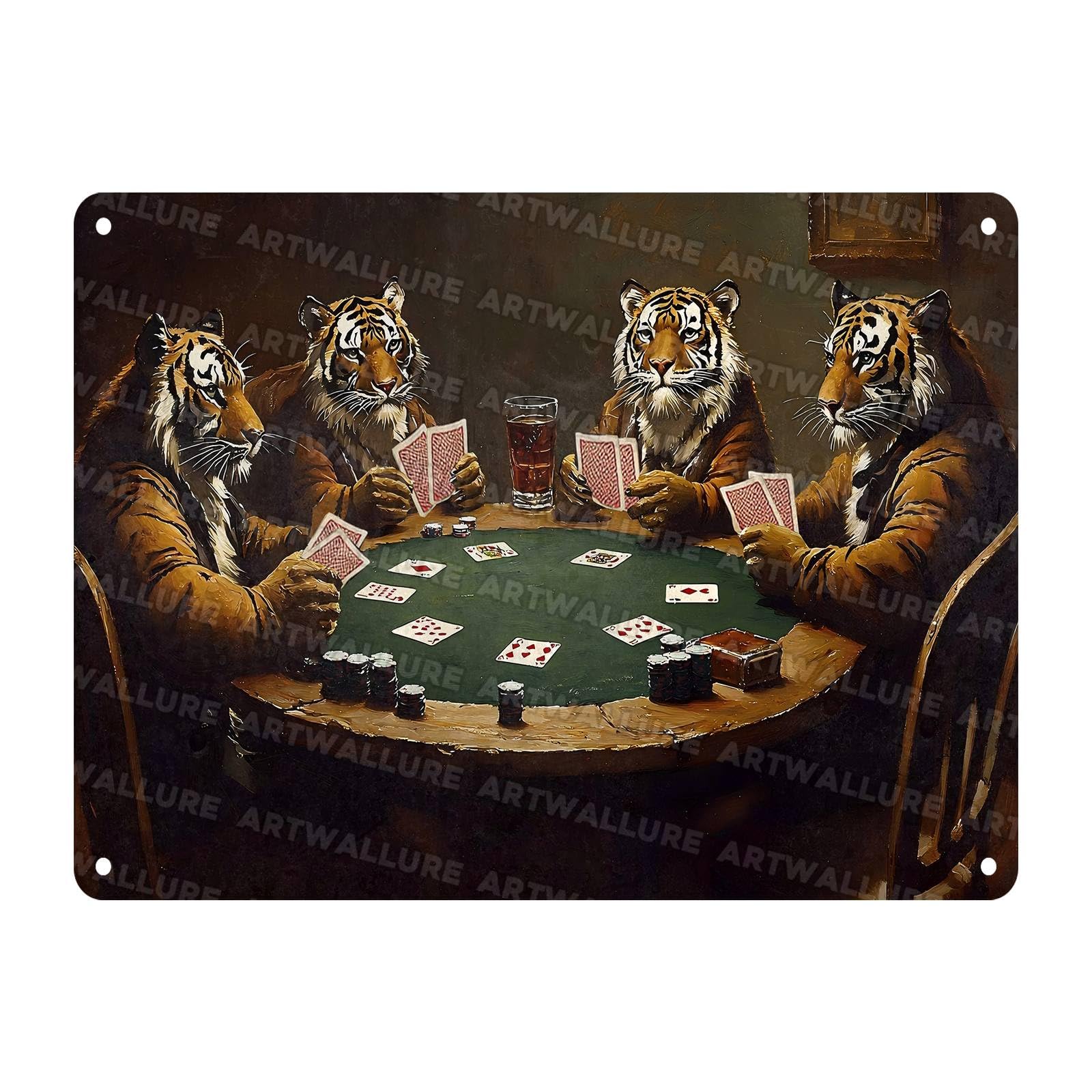 Tiger Metal Tin Sign Funny Tigers Playing Poker Sign Vintage Tiger Signs for Home Decor Use Indoor Outdoor Tiger Sayings 12X16Inch