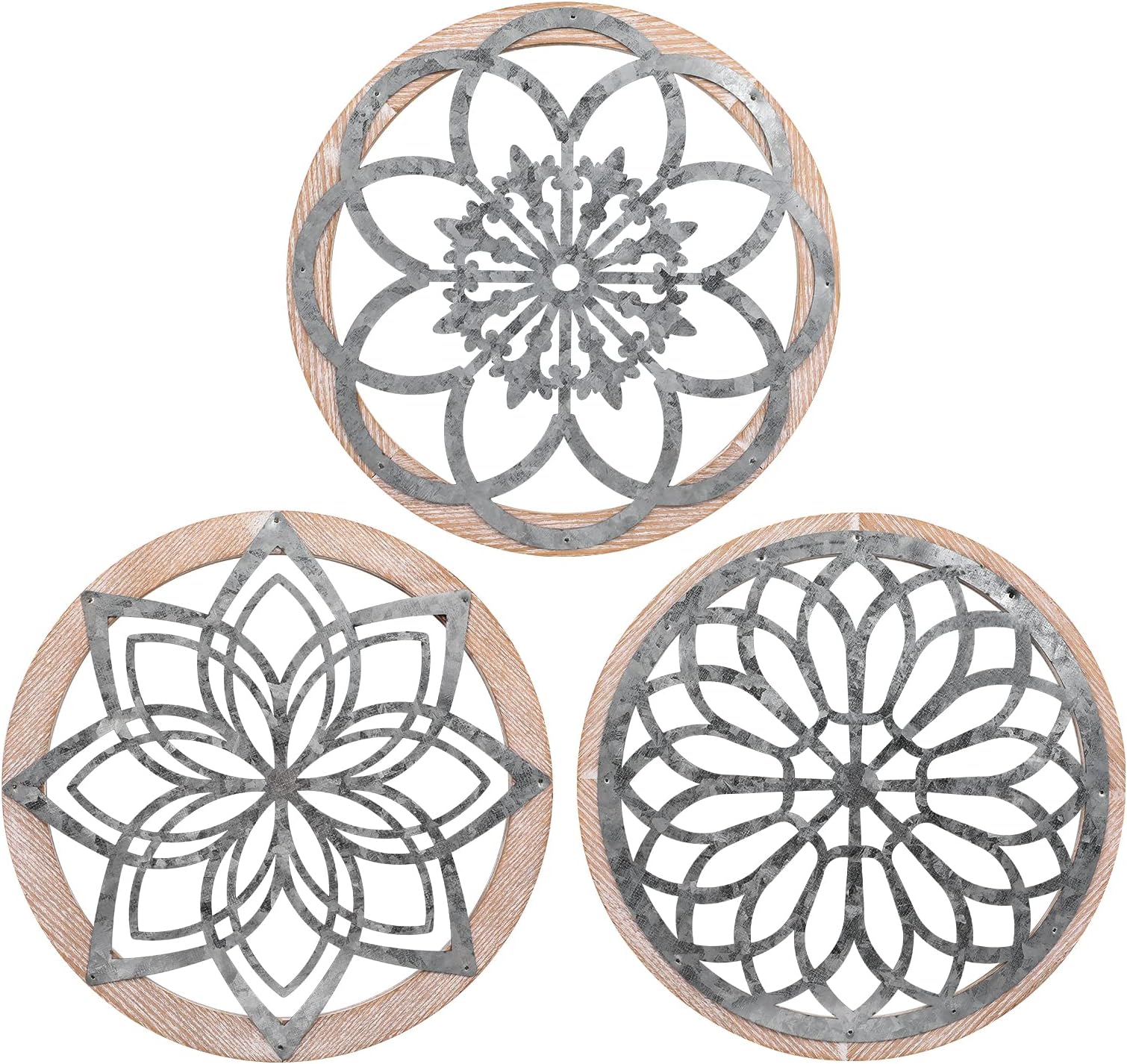 3 Pieces Thicken Farmhouse Wall Decor Rustic Wood Round Wall Art Hanging Decoration for Living Room Bedroom Home Indoor Outdoor Office Apartment Size 11.8 * 11.8in