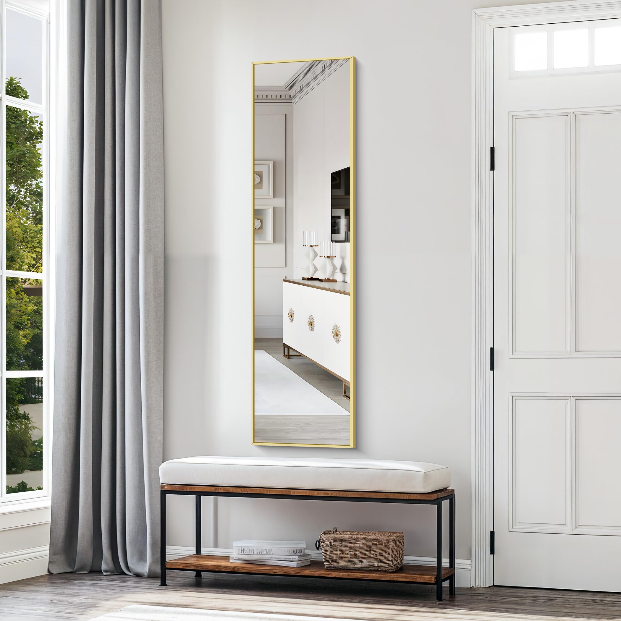 WOLIBEER Miroir Sur Pied 150x40 Cm - Cadre Aluminium Noir - Miroir Pleine Longueur Pour Salon Et Chambre