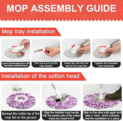 Miniatura 9 de Mango de repuesto para trapeador giratorio, 49 pulgadas y 360 grados giratorio telescópico de repuesto con disco de plástico reforzado para sistema