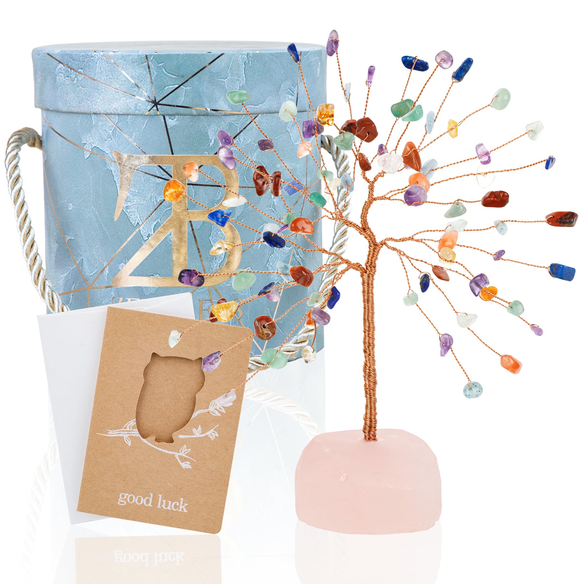 ZenBlessCrystal Tree of Life, Healing 7 Chakra Tree, Feng Shui Money Tree, Little Fake Bonsai Tree Crystals Zen Spiritual Home Living Room Cubicle Office Desk Decor and Accessories Best Gifts