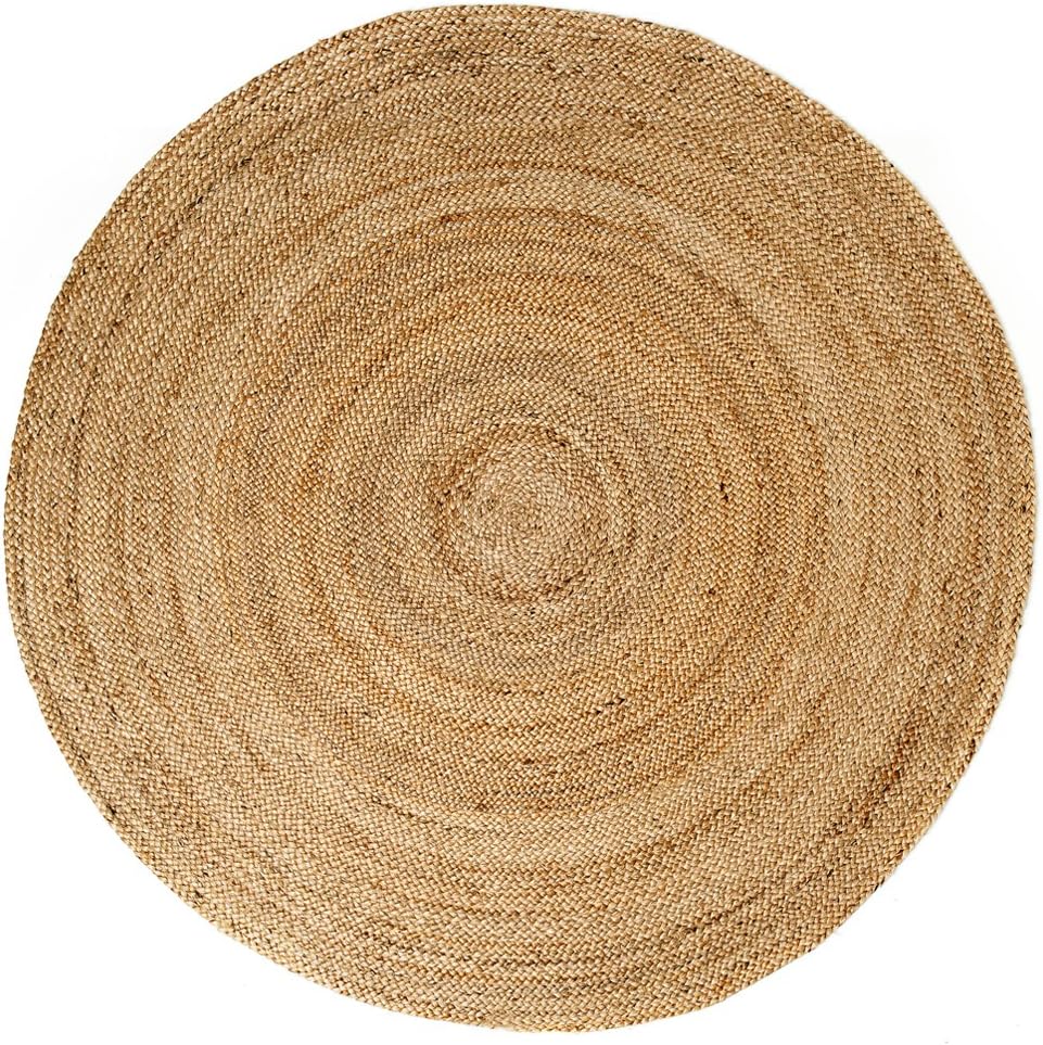 Jute Area Rug 4' Round - Handcrafted Braided Indoor Rug for a Farmhouse or Rustic Style - Durable and Soft Material Ideal for Living Room, Bedroom, or Dining Room