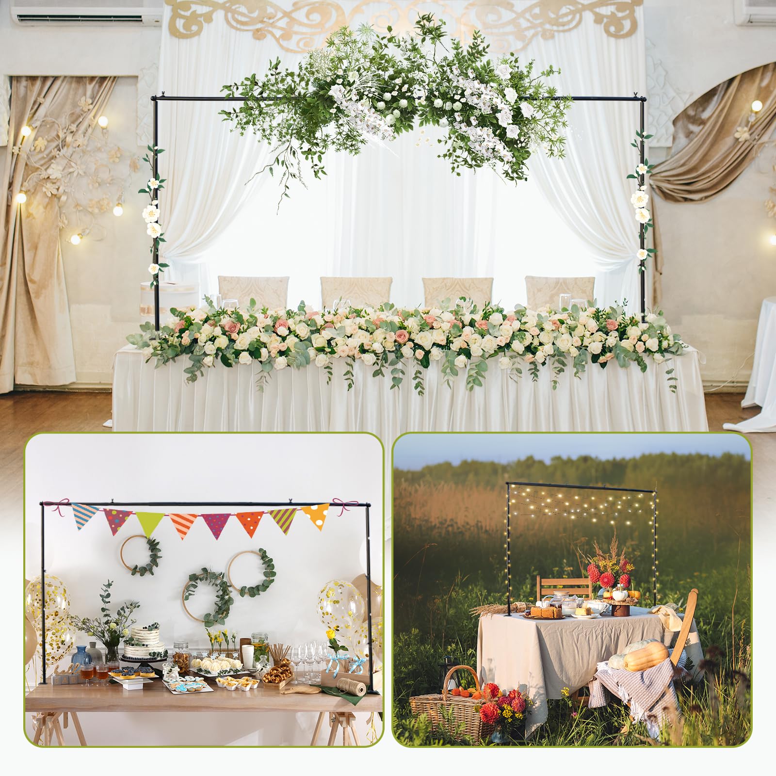 Support de table réglable avec pinces de 110 cm-270 cm de longueur, Tige Décorative de Table, arche de table à fleurs décorée pour mariage pour Noël, Mariage Décoration de Fête table Décoratio, Noir
