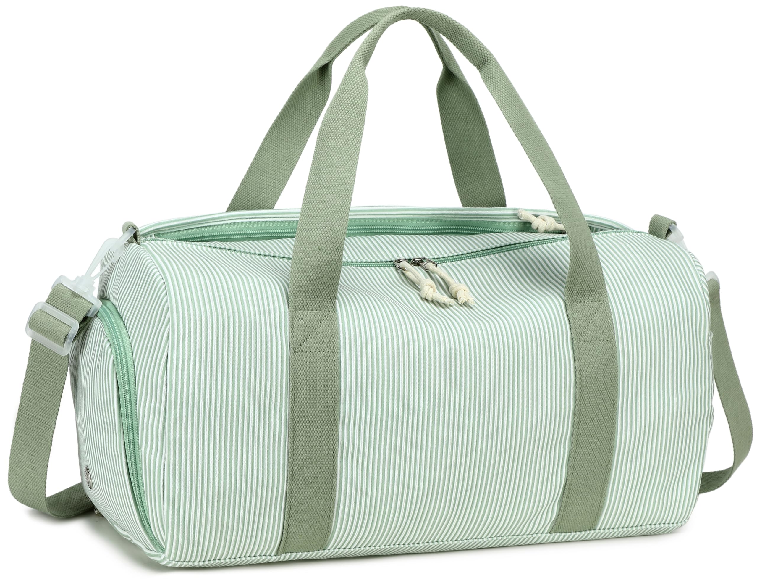 BLUBOON Girls Kids Cute Gym Bag with Shoe Compartment and Wet Separation Waterproof Sports Overnight Travel Bag, Sage Green with White Stripes
