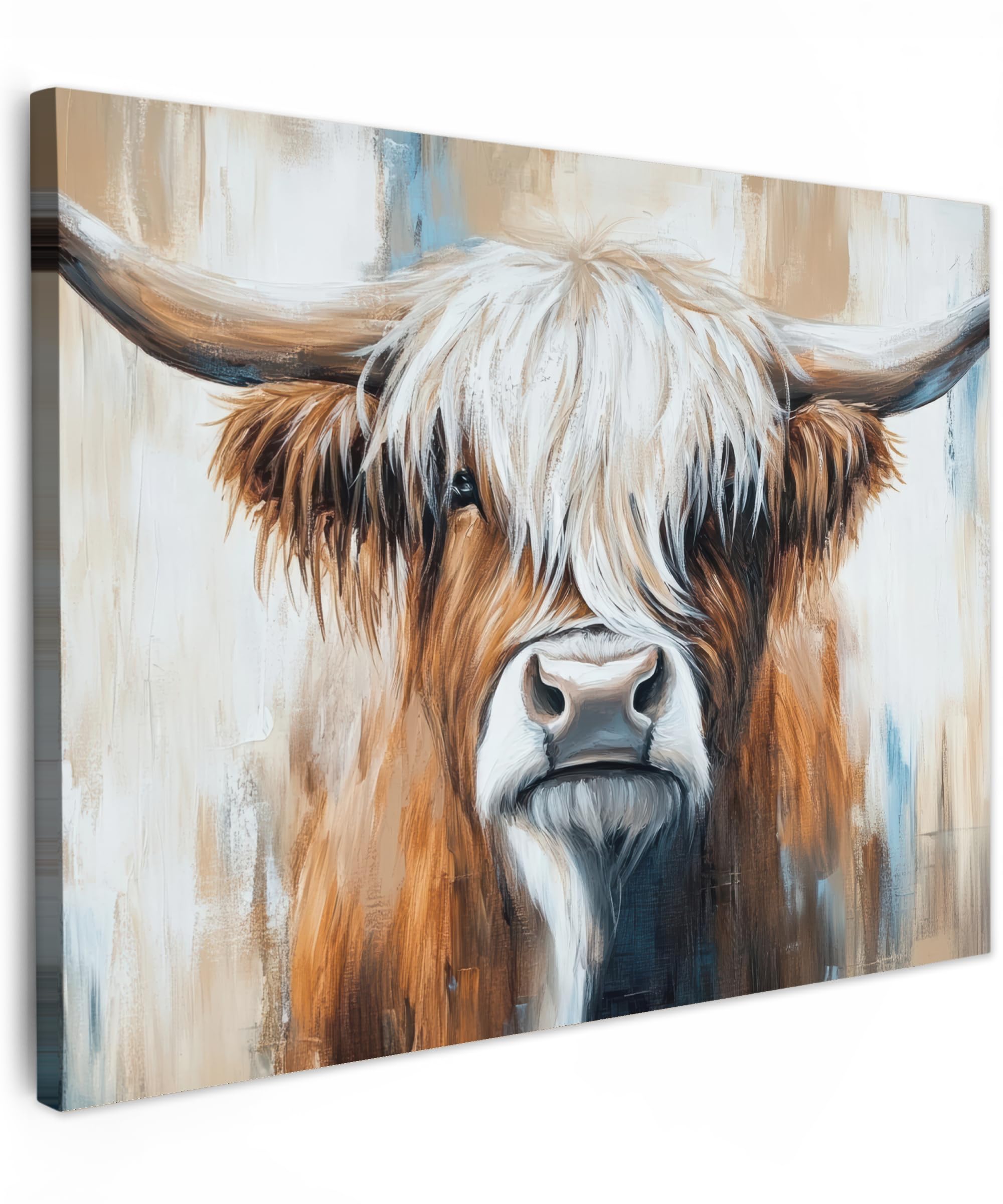 MuchoWow© Canvas Wall Art 31"x24" / 80x60 cm Home Decor Paintings for Living Room Decorations Gifts Hallway Scottish highlander - Street art - Vintage - Cow - Animals