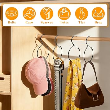 4 Pack Belt Hanger for Closet Rust-Proof Belt Organizer & Tie Rack, Multi-Use Hanger for Scarves, Hats, Bags & Closet Accessories, Black