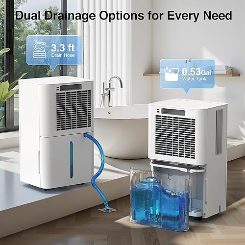 Miniatura 5 de ZAFRO Deshumidificadores para el hogar y el sótano con manguera de drenaje, deshumidificador de ahorro de energía máximo de 24 pintas con drenaje