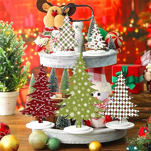Miniatura 4 de 5 piezas de decoración de mesa de invierno de madera para árbol de Navidad, letreros de mesa de madera rústica, árboles de invierno, centros de