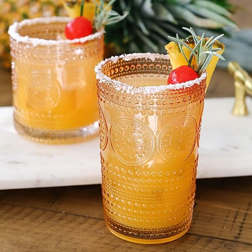 Vista 24 de Hobnail - Juego de 6 vasos de bebida con cuentas florales verdes (13 onzas), juego de cristalería vintage de Kate Aspen, juego de vasos de cóctel