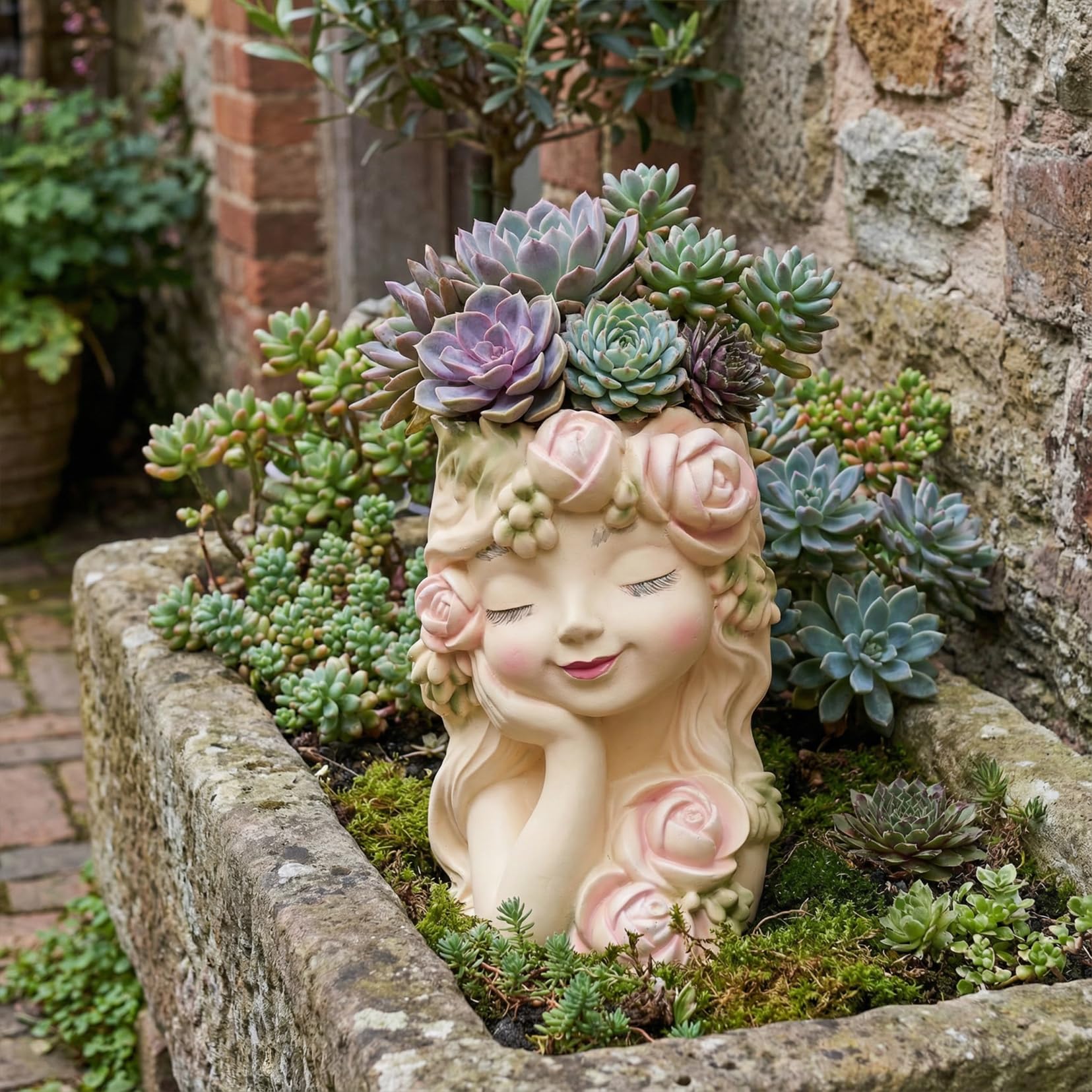 Elenon Maceta de cara para suculentas para interiores y exteriores con agujero de drenaje, decoración única para el hogar y jardín, maceta de resina, bonita maceta de tortuga, idea de regalo para los