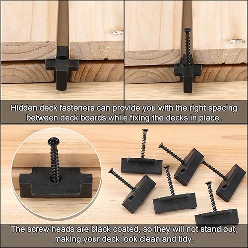 Miniatura 9 de Bucherry Sujetadores ocultos, clips de nailon para fijación de cubierta, sujetadores de cubierta compuestos con tornillos de ranura cuadrada negra