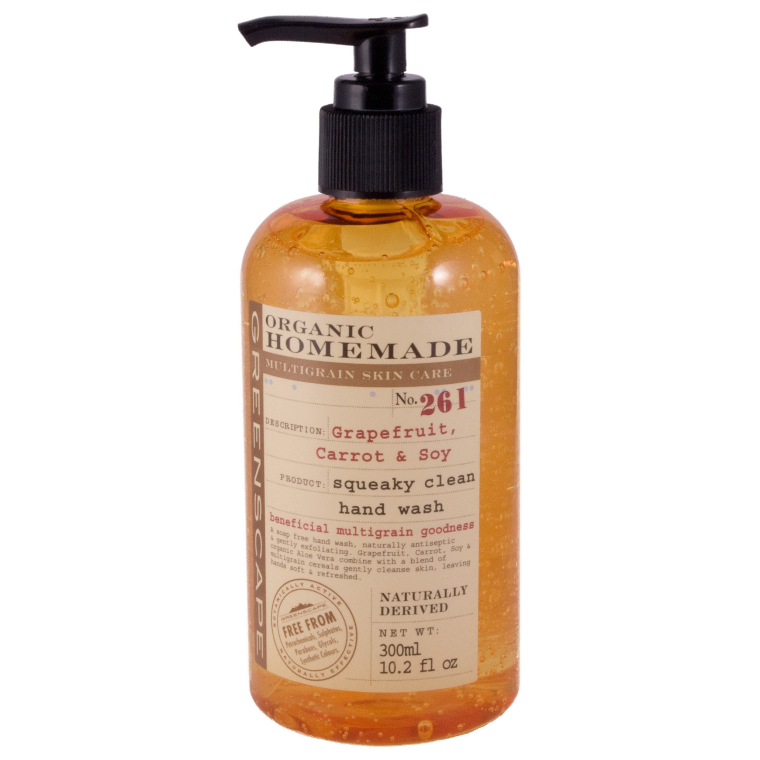 Greenscape Organic Homemade Grapefruit, Carrot & Soy Squaky Clean Hand Wash, 300 Ml / 10.2 Oz
