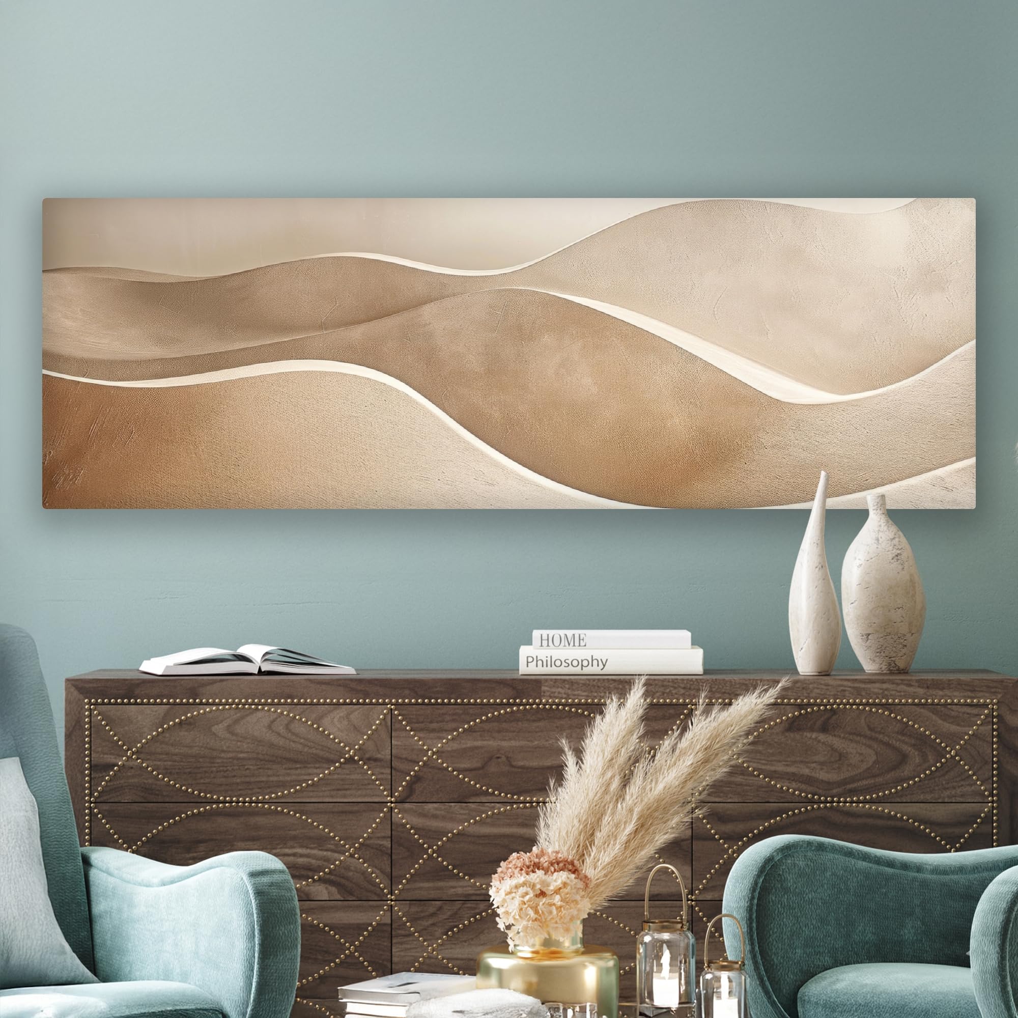 MuchoWow© Bilder Groß 180x60 cm Wohnzimmer Deko Modern Wandbild XXL Kunstdruck auf Leinwand Bild Schlafzimmer über Bett Room Decor Geschenke Beige - Hügel - Muster