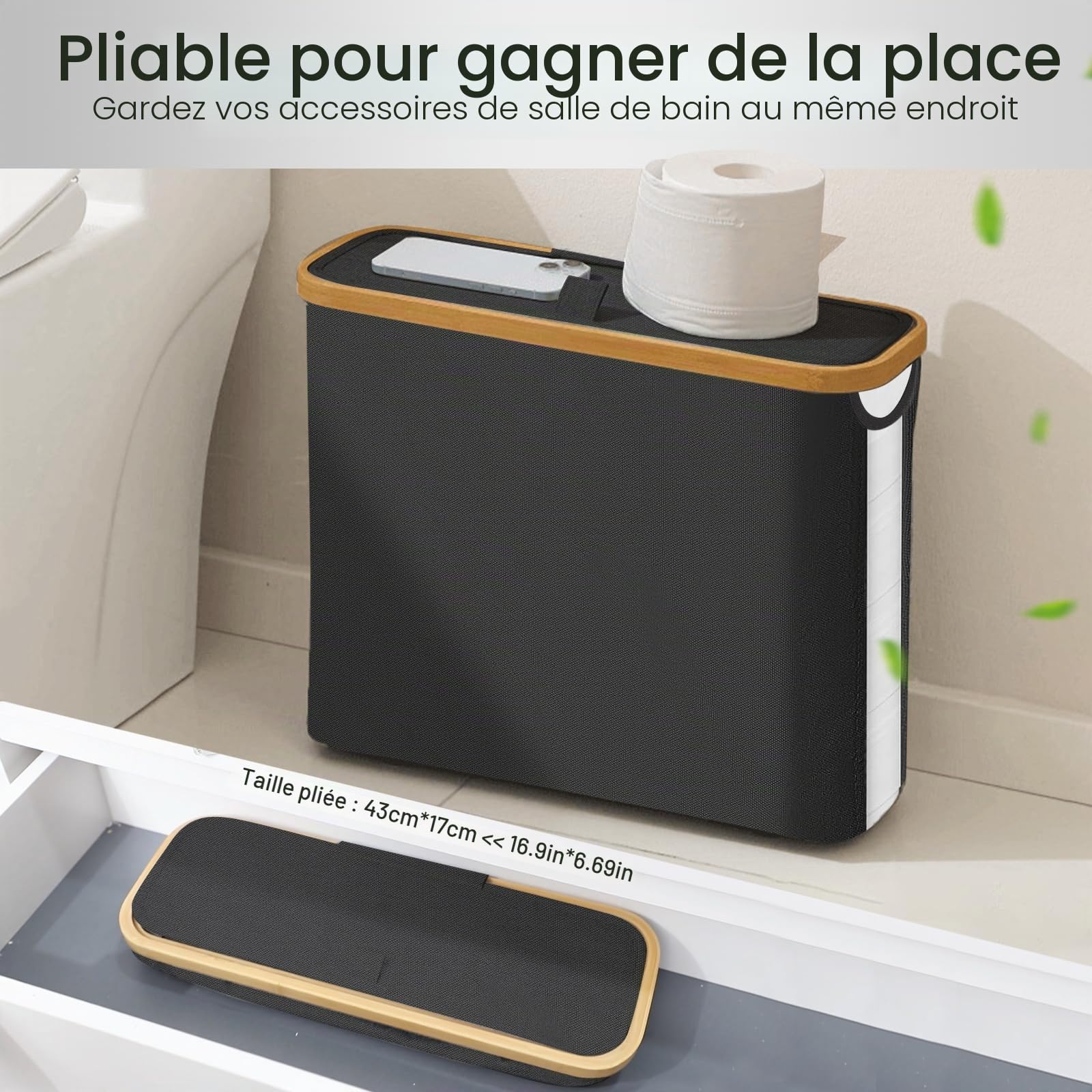 28L Rangement Papier Toilette pour 9-12Rouleaux, avec fenêtre Transparente, Couvercle et poignée, Réserves à Rouleaux de Panier Papier Toilette