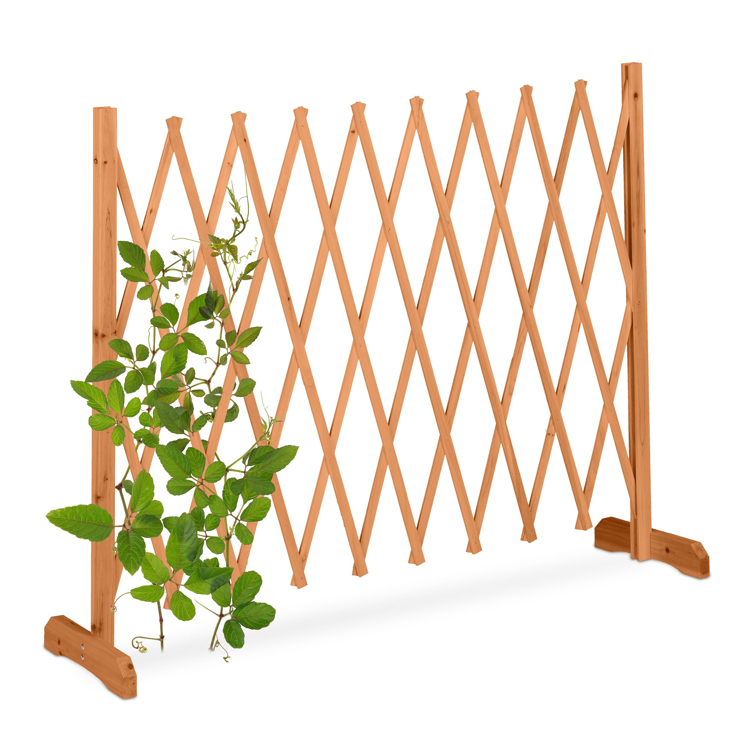 Relaxdays Wooden Trellis, Extendable up to 275 cm, Aid for Climbing Plants, Free Standing Scissor Grille, Garden, Orange