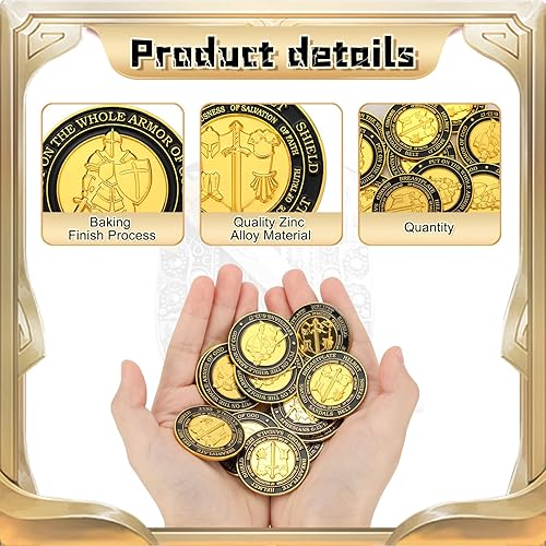 Miniatura 3 de Tondiamo 24 piezas Poner en toda la armadura de Dios, recuerdos de oración, regalo conmemorativo, redondo, dorado, regalo mental para iglesia