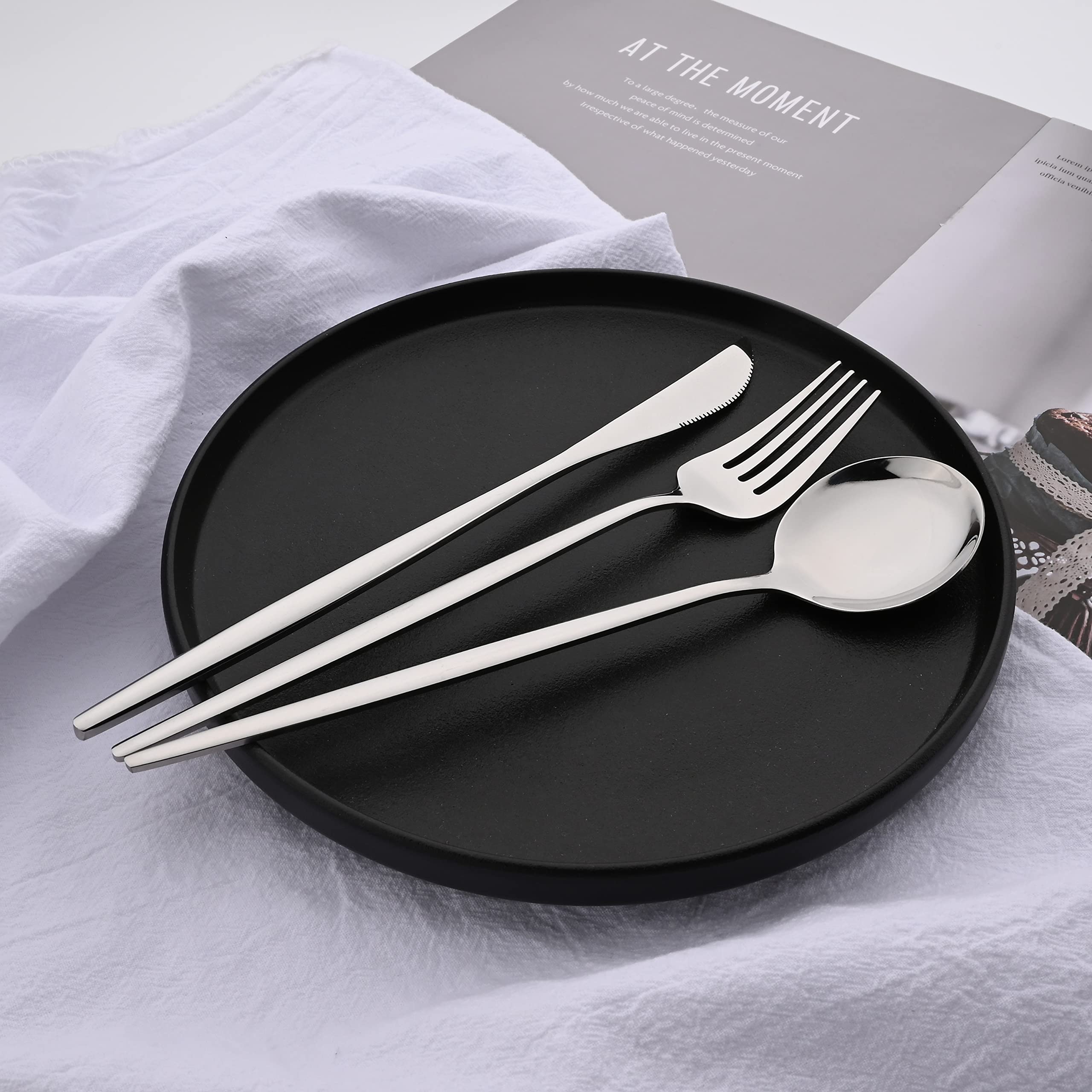 Ménagère Pour 6 Personnes, Lot De 24 Couverts En Acier Inoxydable De Haute Qualité, Miroir Poli, Passe Au Lave-vaisselle, Argenté