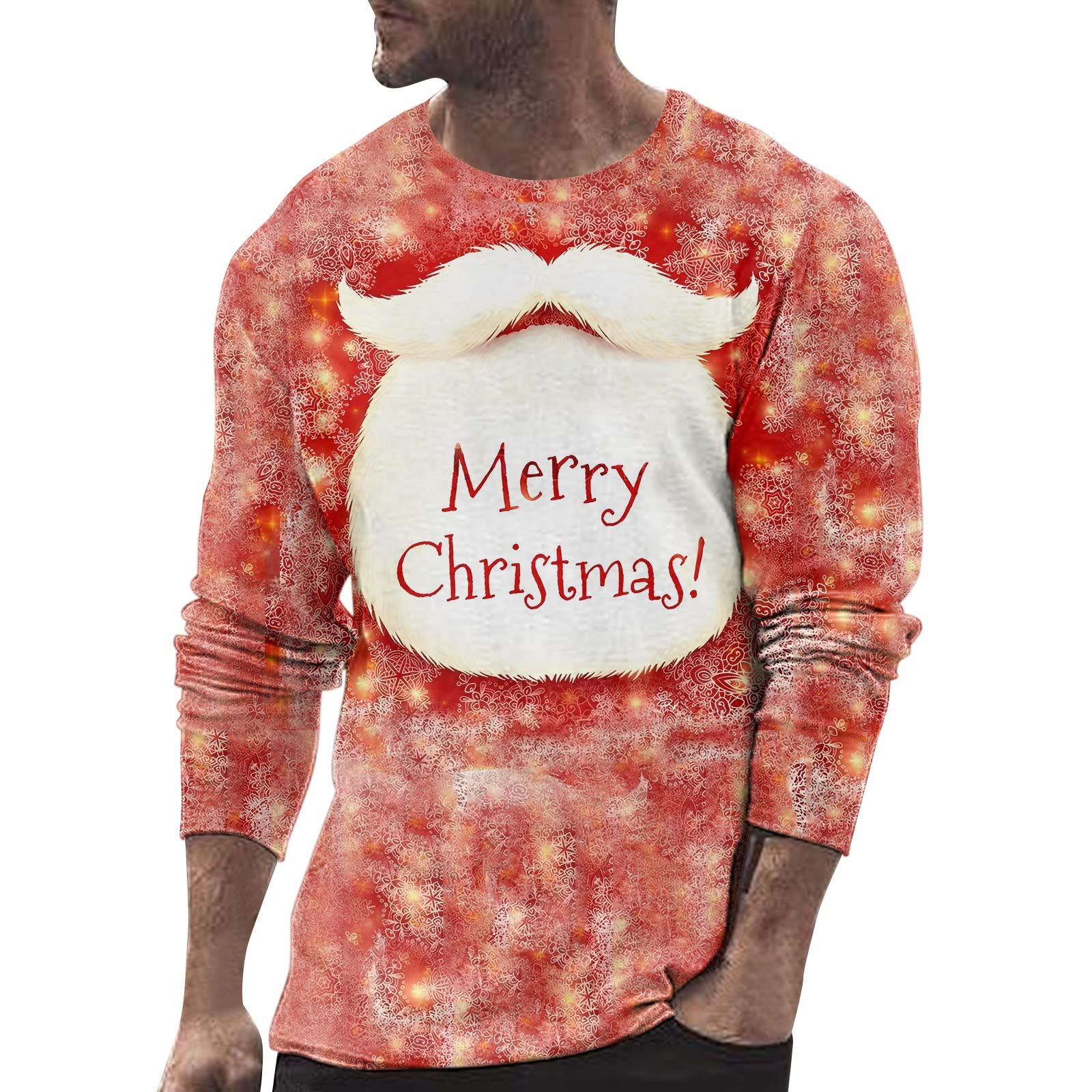 Long Sleeve T Shirt Mens Male Christmas Autumn Winter Long Sleeve T Shirt Round Neck Full Print Festive Atmosphere Celebration Top Classic 2 Workwear Shirts Mens Long Sleeve V Neck Cotton T Shirts