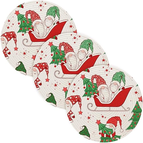 Miniatura 1 de 3 Pcs Pot Holders Trivets Set for Hot Pots and Pans 15in Cotton Thread Weave Heat Resistant Hot Pads for Hot Pot Modern Farmhouse Decor Gnomes