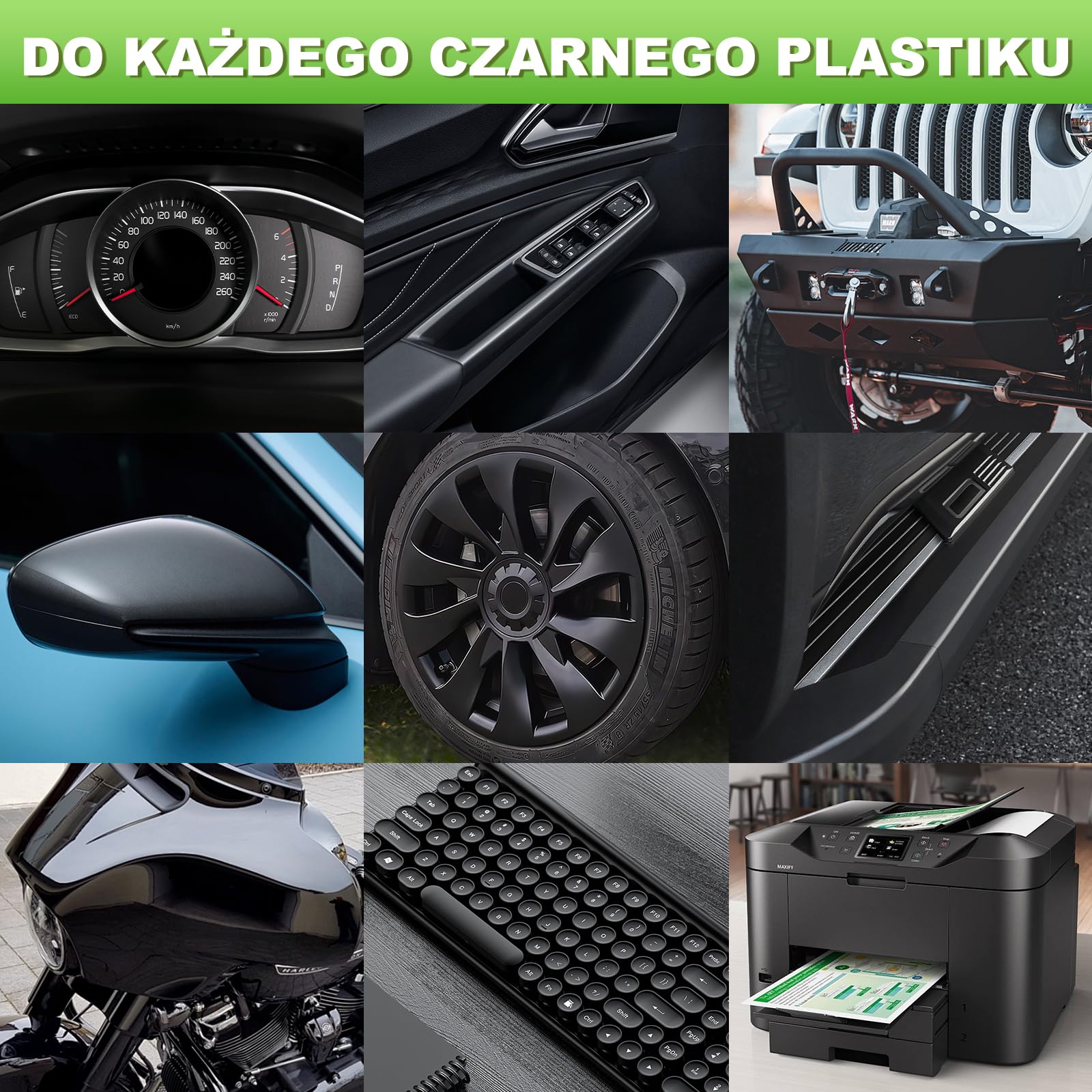 Odnowiacz Plastiku do Samochodu Czarny, Premium Wodoodporna Formuła, Zwiększa Połysk & Odporny na UV do Pielęgnacji Plastiku na Zewnątrz i Wewnątrz Samochodu, Polerka do Plastiku w Kolorze Czarnym