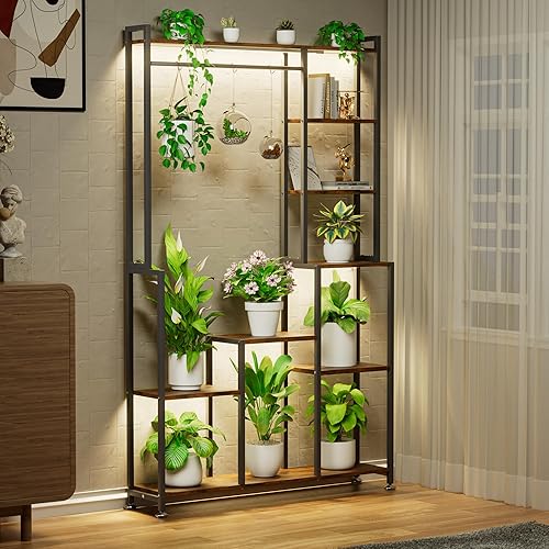 CODACE Plant Stand Indoor with Grow Light - 71 Inches Tall Plant Shelf, 8 Tiered Large Metal Plant Stand, Square Flower Stand Display Rack for Living Room, Balcony, Patio, Garden