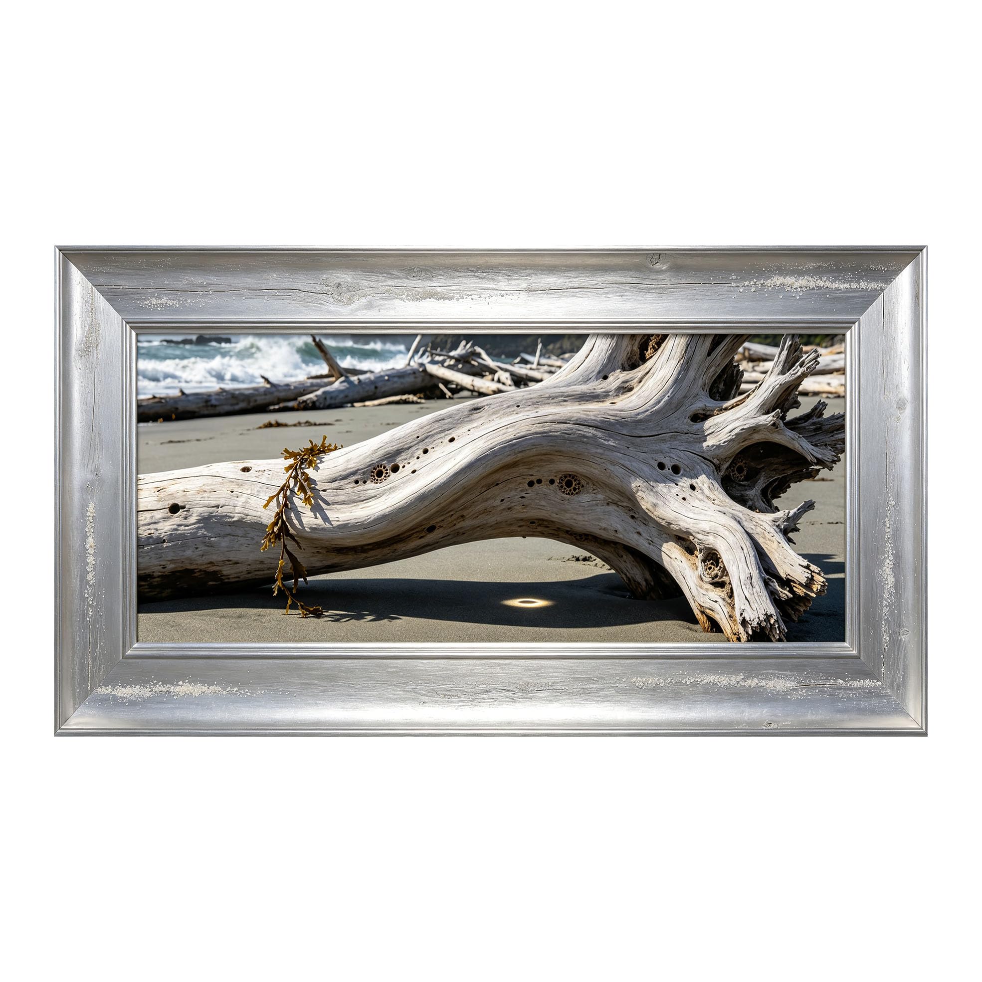 Yzpallescene 3D Framed Wall Art 50cm×100cm Coastal Seascape Driftwood Realistic Panoramic Large Size SelfAdhesive Removable Wall Decor Prints Artwork for Living Room Bedroom Office
