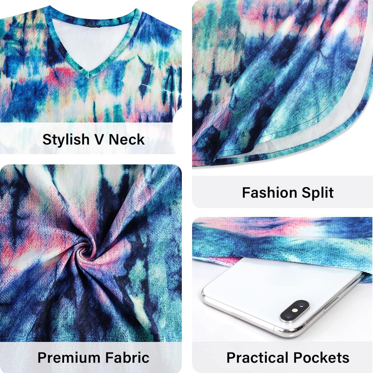 Arolina Women Summer Maxi Dress Short Sleeve V Neck Casual Loose Long Split Dresses Beach Vacation Sundress with Pockets - Image 5