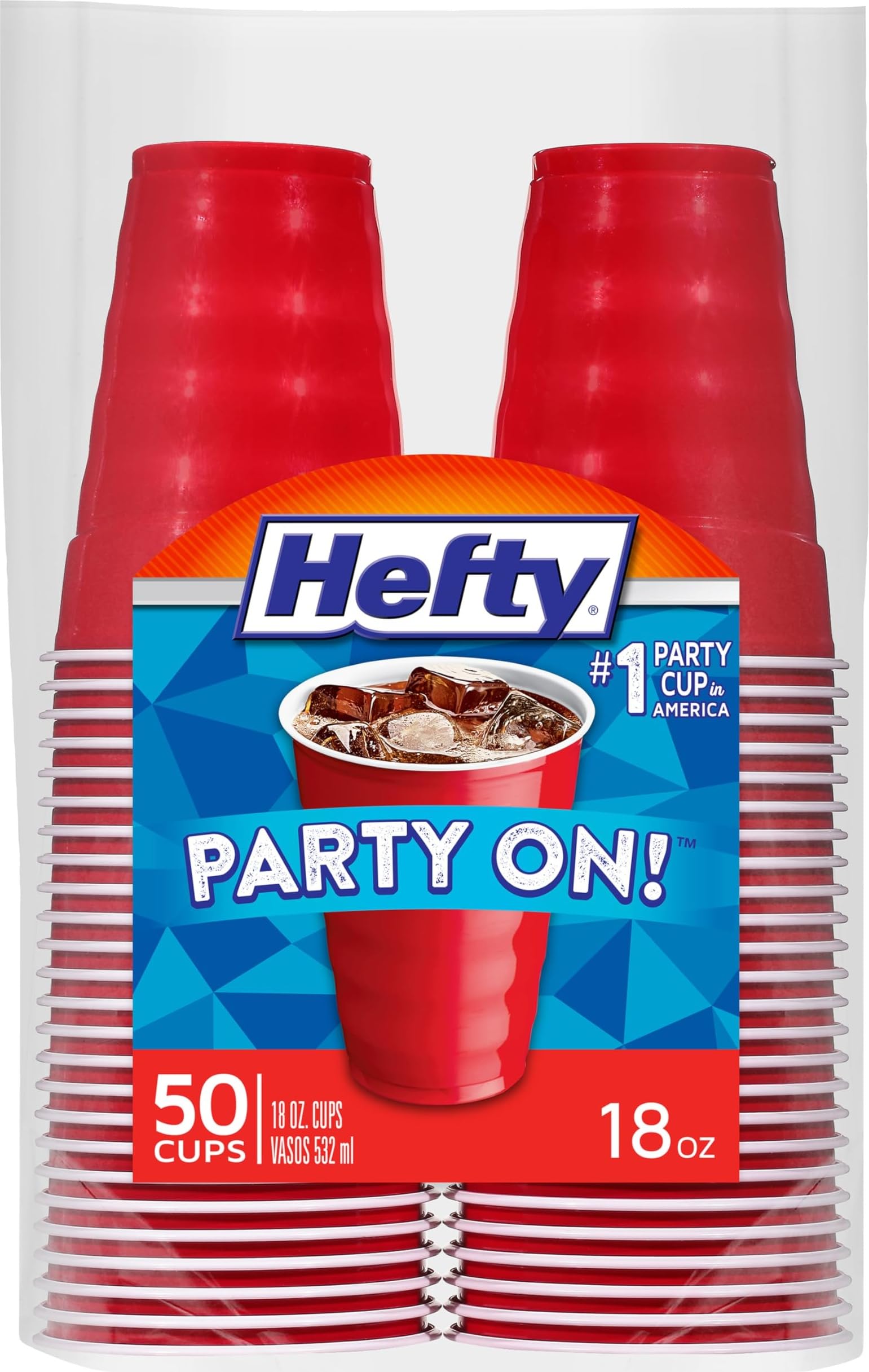 Hefty Easy Grip Disposable Plastic Cold Cups, Red, 18 Ounce, 50 Count (Pack of 1)