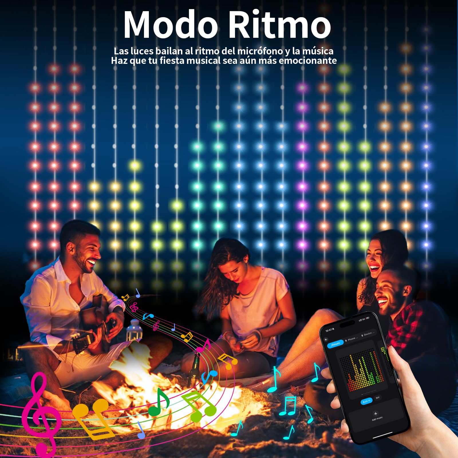 YOOHBERRYS Cortina de Luces, Cortina LED Inteligente Con Control Remoto/APP, USB, DIY Dinámico e Minutero, 400 LEDs Cortina Luminosa Luces Navidad Boda Exterior e Interior IP65 (2 x 2M)