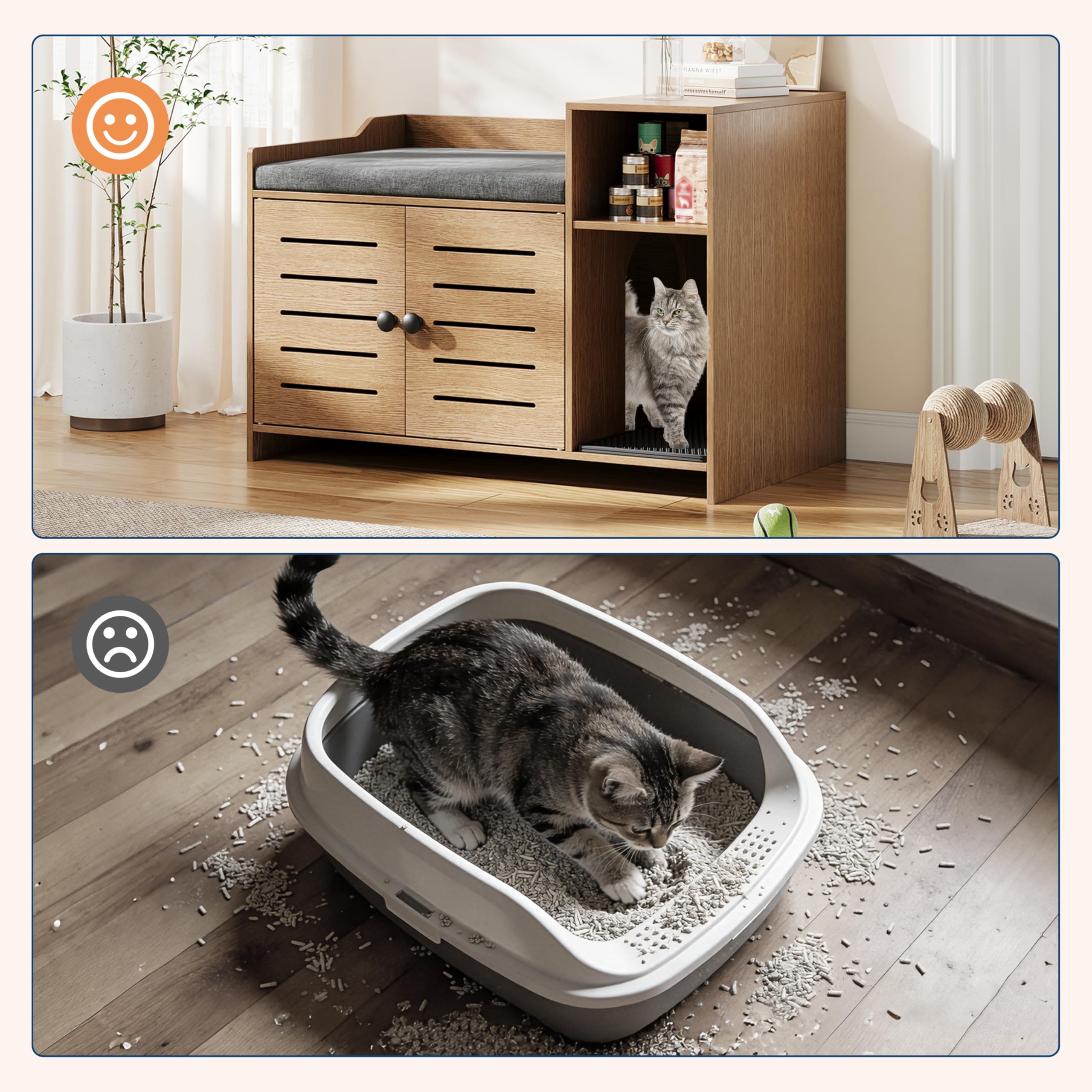 Cat Litter Box Enclosure, Hidden Litter Box Cabinet Furniture with Scratch Pad, Farmhouse Indoor Cats House with Storage Layer for Hallway, Bedroom - image 4