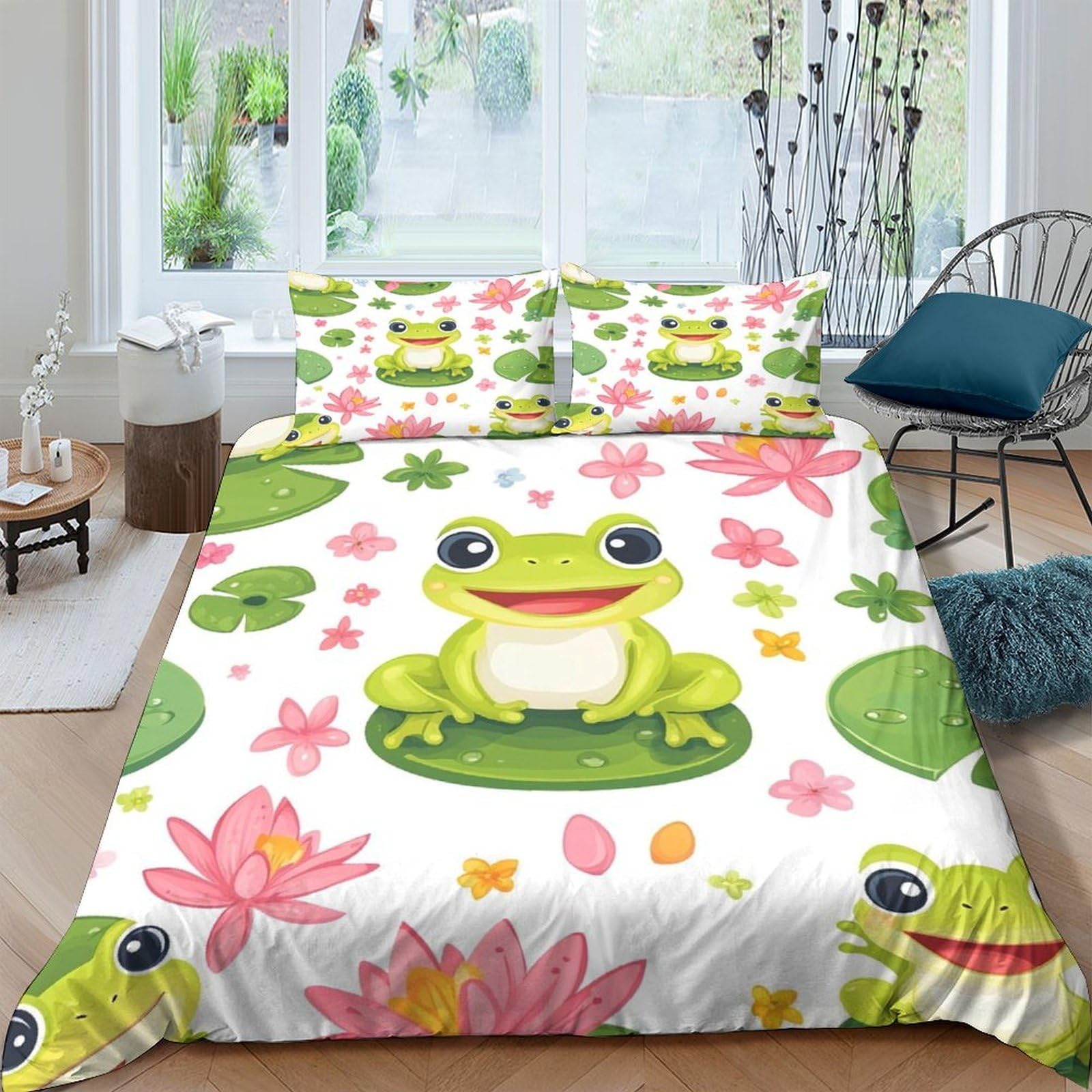 Ctjqhvkz Style-6 3D Printed Cartoon Frog Fitted Sheet Microfiber Non-Slip Floral Lotus Bed Cover For Bedroom Guest Room Decor Single（135X200cm）