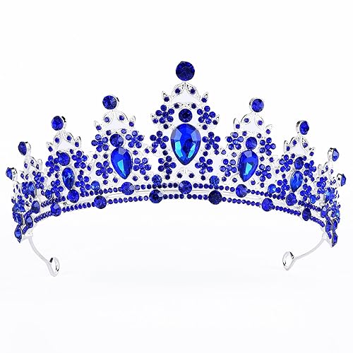 Coronas azules para mujer, tiaras azules para mujer, corona azul de reina real y tiaras corona de princesa para mujeres y niñas, fiesta de