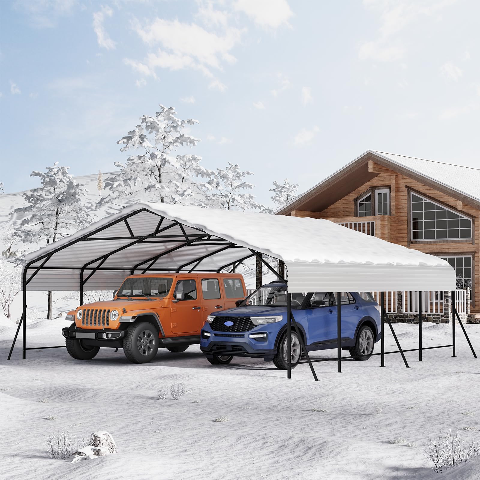 Photo 1 of *** PARTIAL SET *** GarveeLife 20x20x9FT Metal Car Port, Oversized Metal Garage with Steel Frame, Heavy Duty Carports for Car, Boats, Tractor