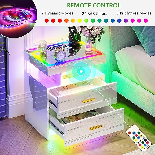 Miniatura 26 de HNEBC Mesita de noche LED, mesita de noche negra con estación de carga, USB + tipo C + carga inalámbrica, mesita de noche inteligente con sensor