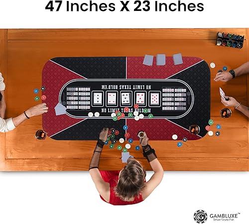 Miniatura 23 de GAMBLUXE - Tapete de póquer profesional de 47 x 23 pulgadas / 70 x 35 pulgadas para mesa, suave repelente al agua, tapete de póquer portátil Texas
