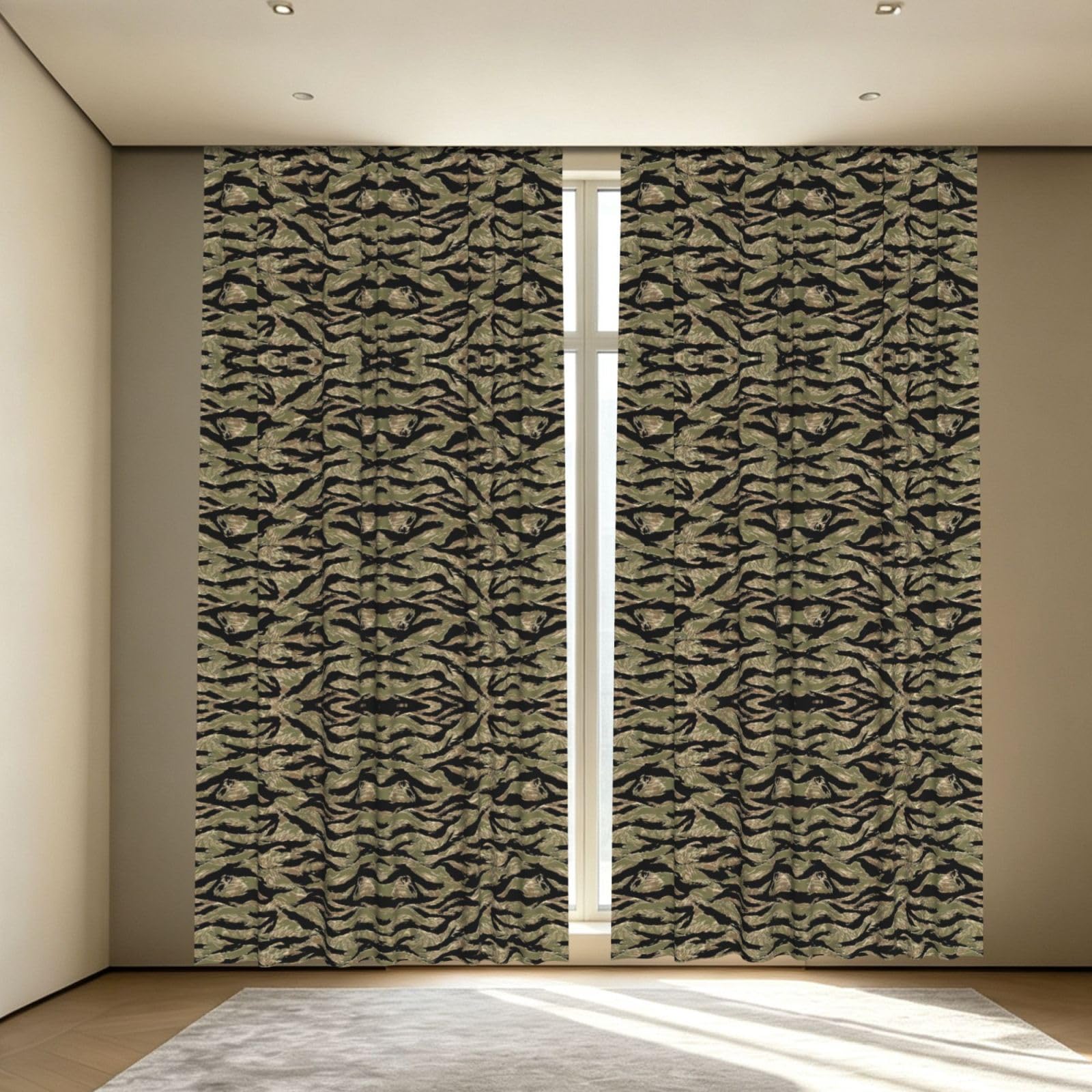 Yyoretp Tiger Stripe Camo Print Blackout Curtains for Living Room Bedroom Thermal Insulated Window Drapes.