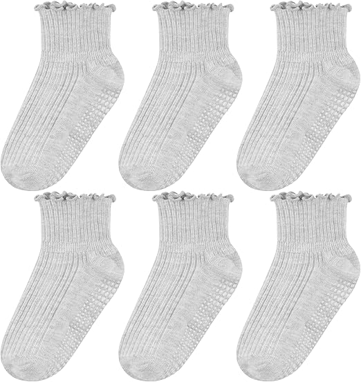 Cooraby 6 Pairs Toddler Ruffle Socks with Anti Slip Frilly Cute Cotton Dress Socks for Baby Girls 6M-6Y