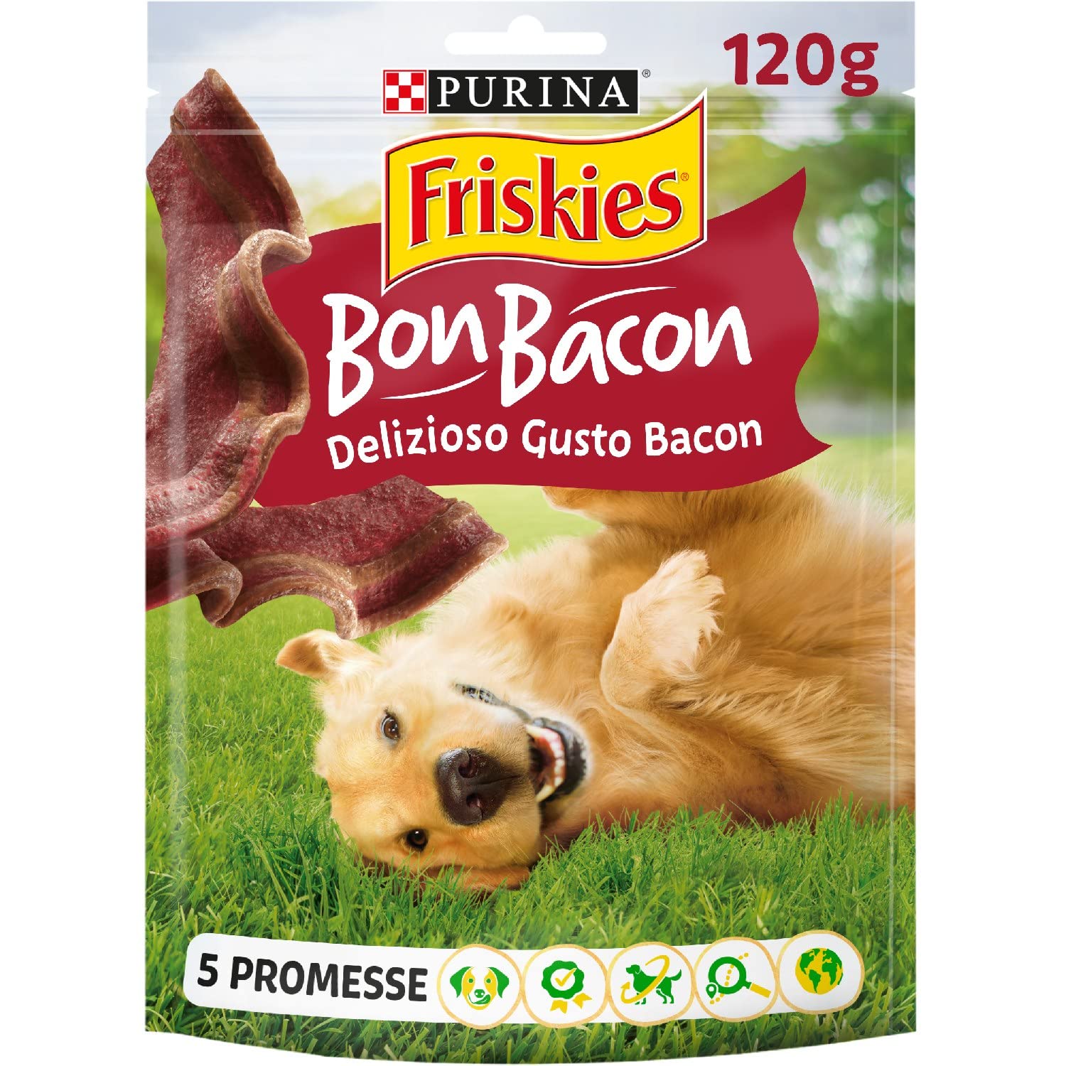 Purina Friskies Bon Bacon Snack Cane all'Aroma di Bacon, 6 Confezioni da 120 g