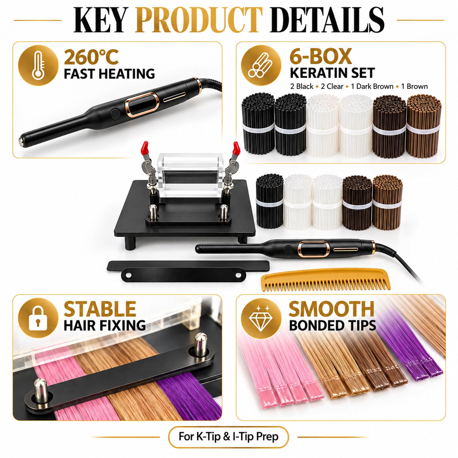 Kit Professionale di Strumenti per L'applicazione di Extension a Cheratina (K-Tip)