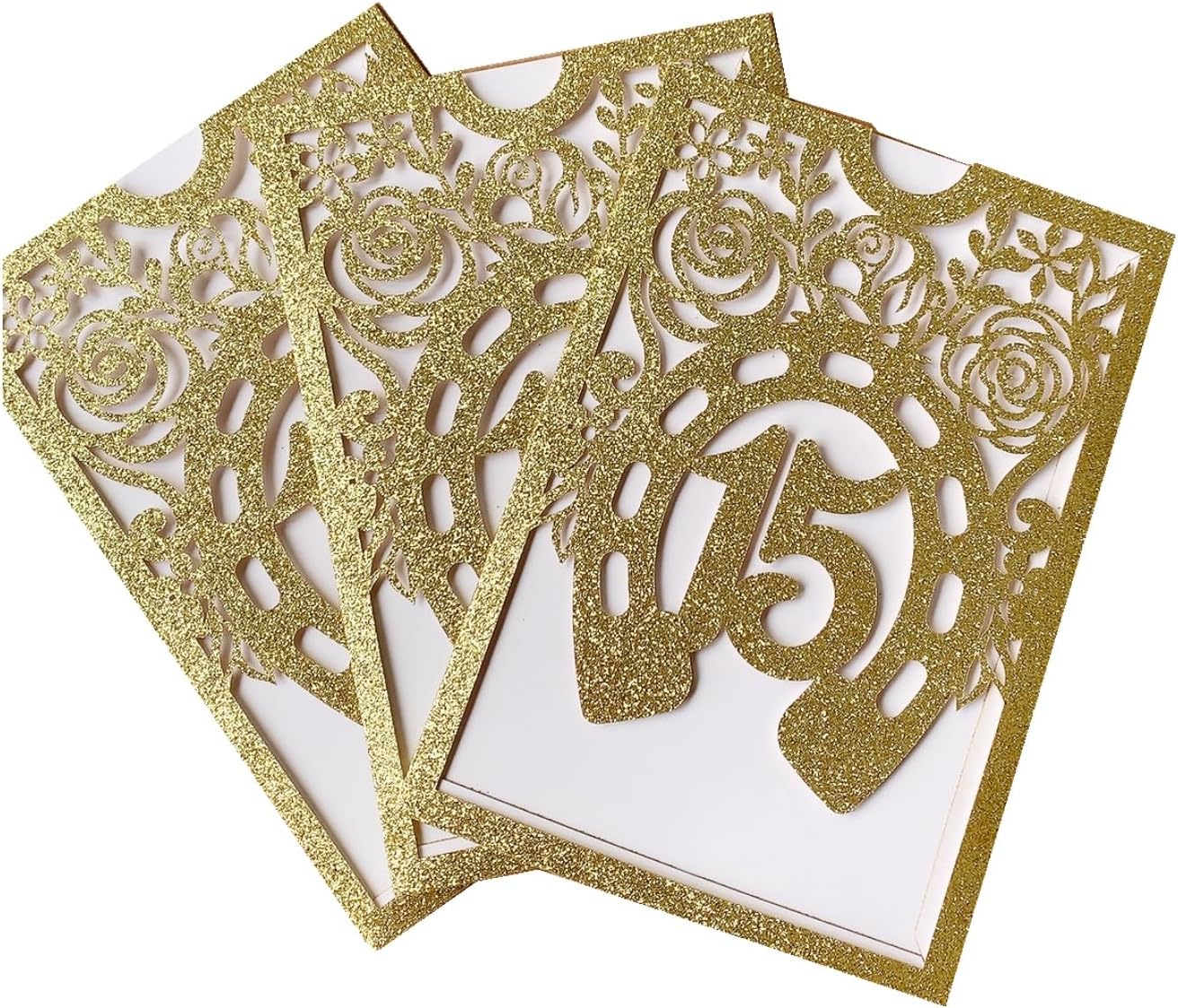 50Sets Glitter Gold Quinceanera Invitation Sweet Fifteen Party Invitation Glitter Horse DIY Laser Cut Western Wedding Cards With Blank Insert Envelope