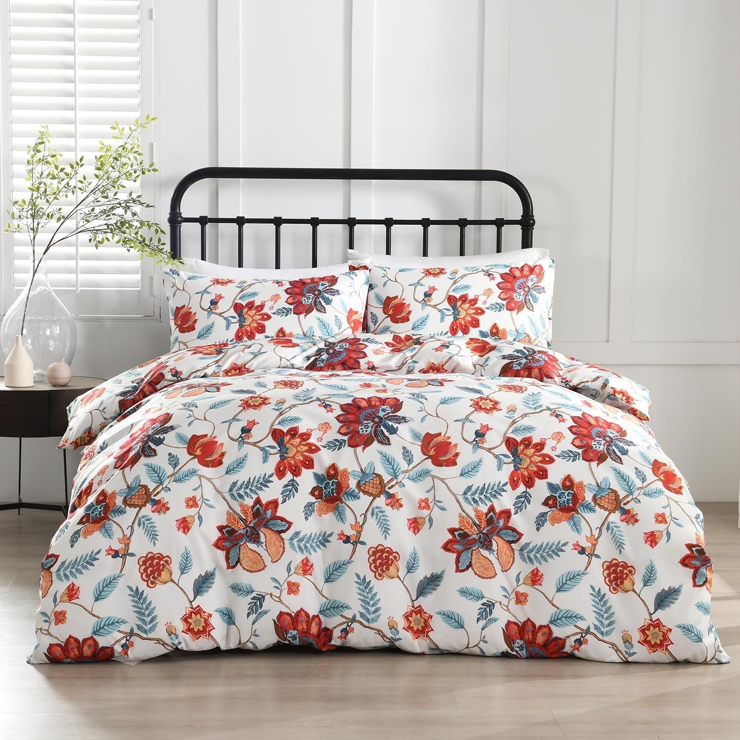 Housse de couette 220x240 adulte fleur fermeture éclair avec 2 taies d'oreiller 65x65