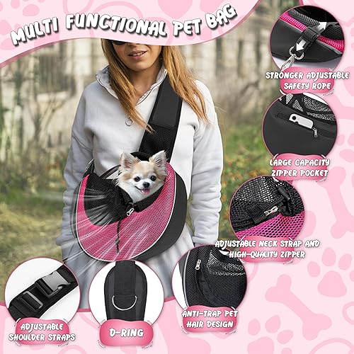 Miniatura 10 de WOYYHO Arnés transportador para perros pequeños, transpirable, para perros pequeños y medianos, ajustable, para viajes con parte inferior, cian,