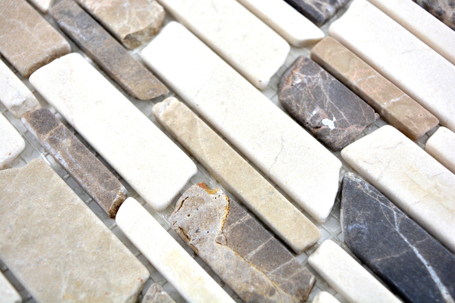 Carrelage mosaïque en marbre naturel beige brun brickmosaik Castanao Biancone pour mur de salle de bains et de cuisine - 10 tapis mosaïques
