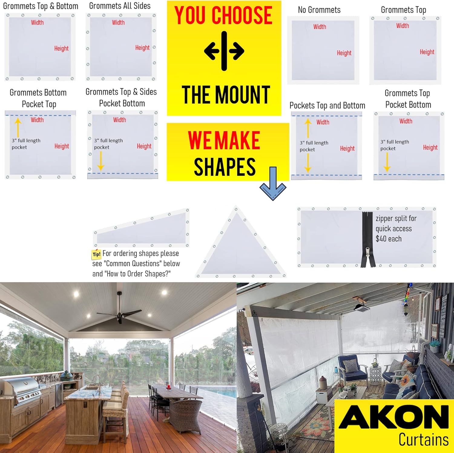 Akon Curtain Clear Deck Curtain Enclosures | Clear Vinyl with Door Access| Made to Order | Patios, Porch, Screen Rooms, Gazebos | Waterproof Tarpaulin
