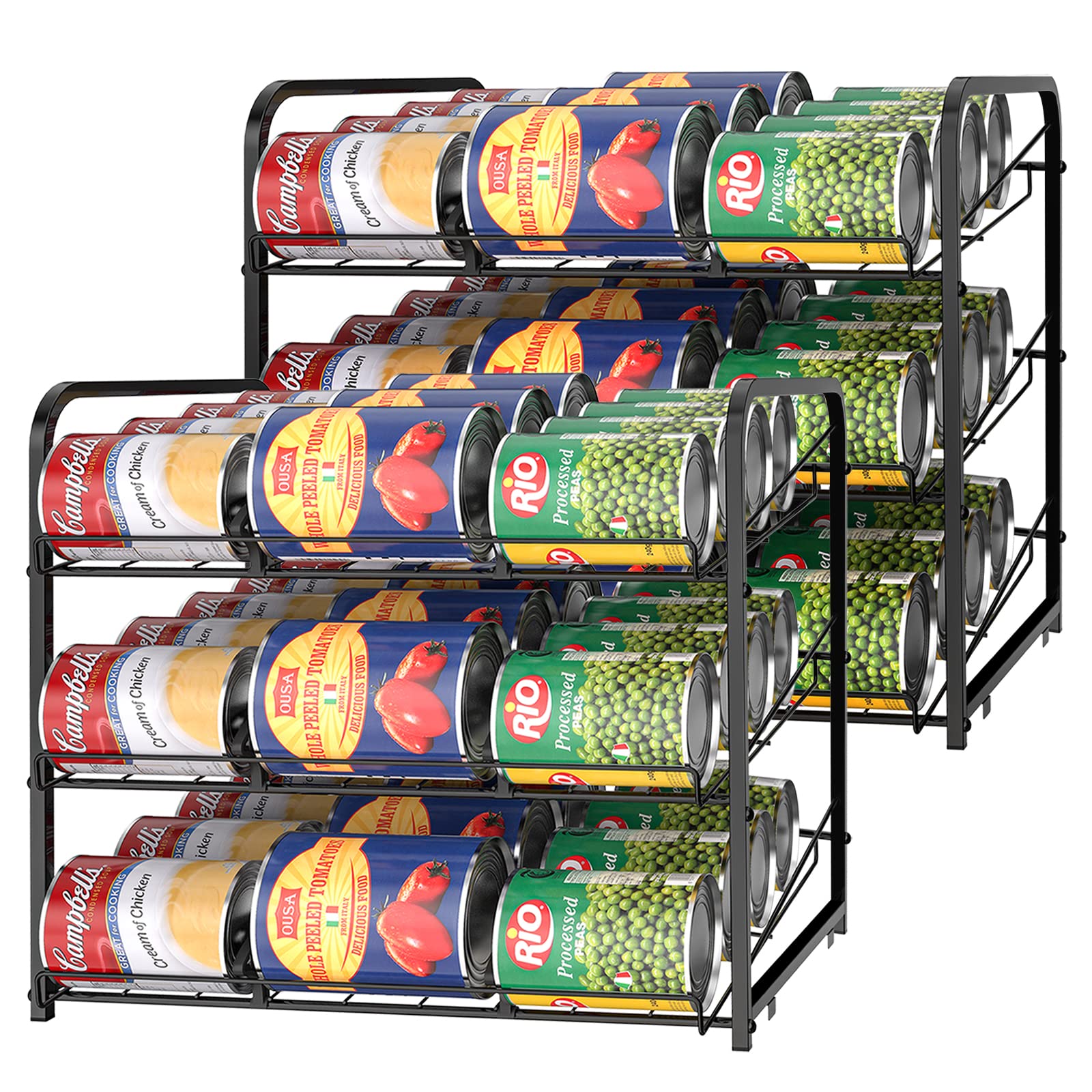 2er-Set Dose Organizer für Pantry 3 Etagen stapelbarer Dosenspender Dose Rack Organizer halten bis zu 72 Dosen für Getränke Dosen Bier Küche Lagerung Küchenschrank für Lebensmittelaufbewahrung Schwarz