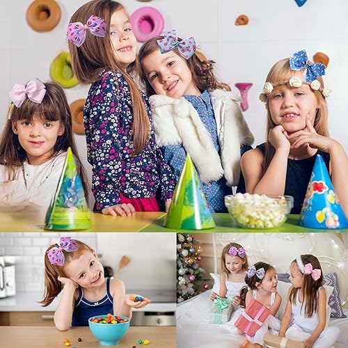 Miniatura 7 de Paquete de 12 lazos para el pelo para niñas, coloridos lazos de grogrén para el cabello, pinzas de cocodrilo, accesorios para el cabello para niñas,