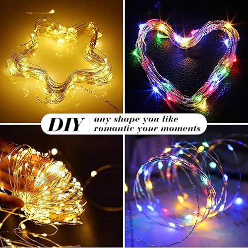 Miniatura 10 de Paquete de 12 luces de hadas que funcionan con pilas, tira de luces de 7 pies, 20 mini luces LED de alambre plateado, luces parpadeantes para